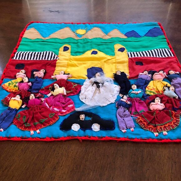 Peruvian arpillera 3D hand made textile tapestry